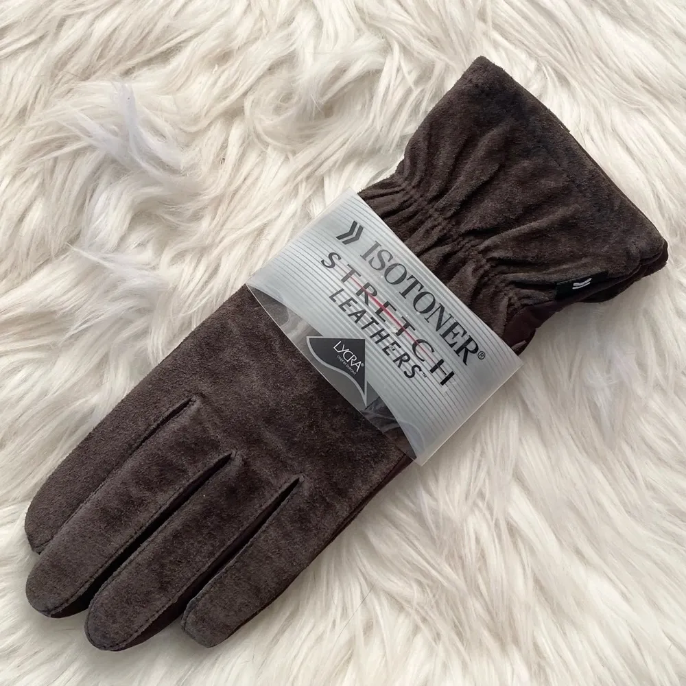 ISOTONER Stretch Leathers Brown Genuine Leather Gloves One Size - Image 4