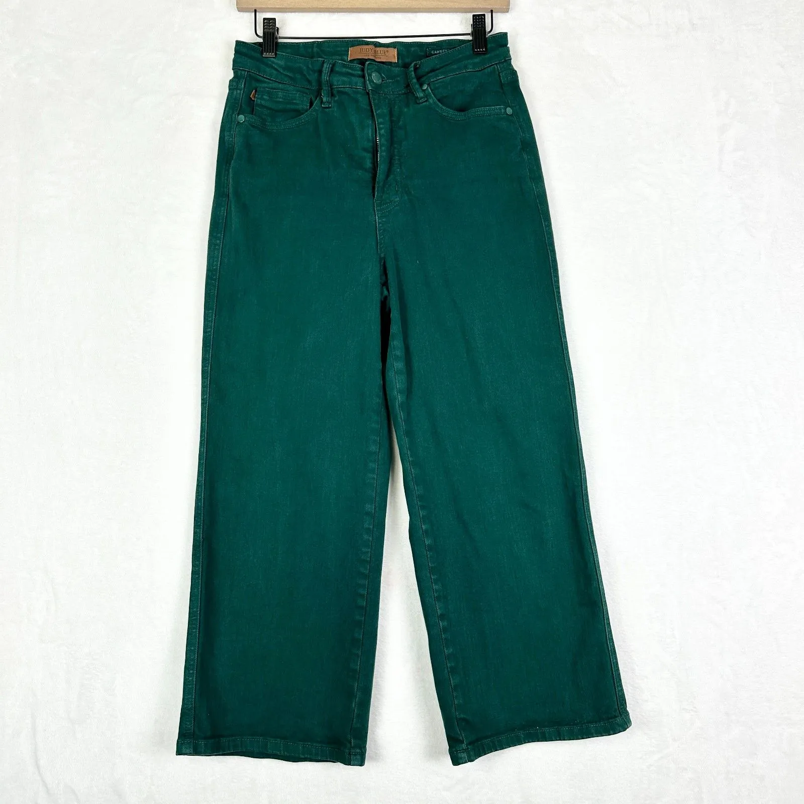 Judy Blue High Rise Wide Leg Crop Jeans Size 7/28 Teal Green Tummy Control - Image 3