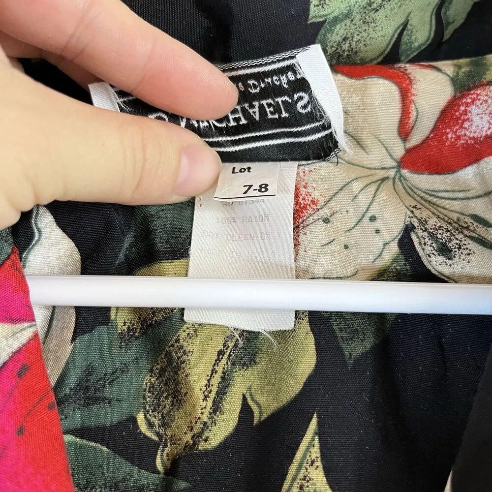 Vintage ED Michaels Cottage 80s Sz 7/8 Floral Cotton Puff Sleeveless Party Dress Black Size M - Image 4