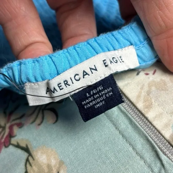 American Eagle Corset Tiered Maxi Dress sz Large Blue‎ Smocked Milkmaid Boho - Image 11