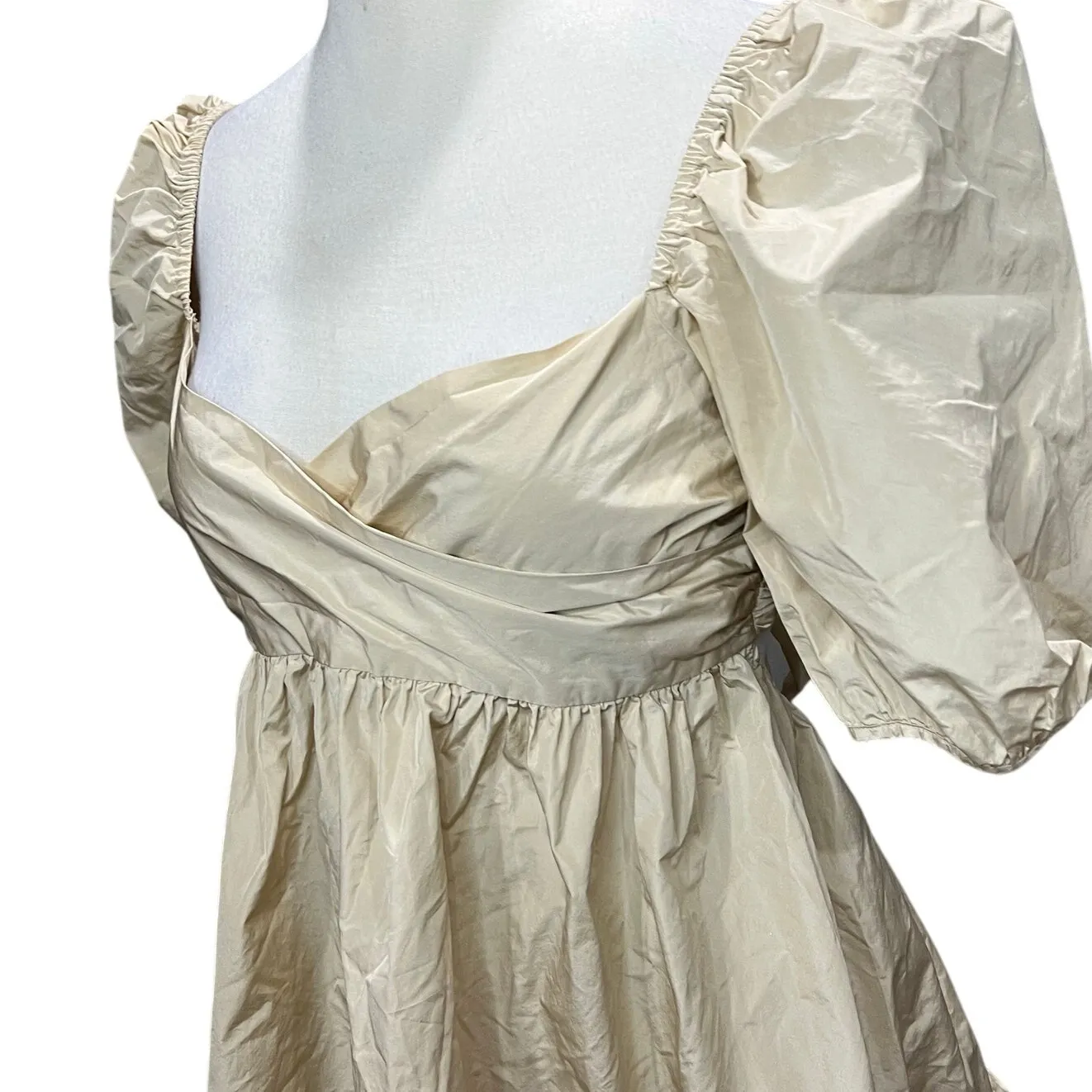 Aritzia Wilfred Opera Dress Womens M Tan Cream Taffeta Tie Bow Babydoll Romantic Size M - Image 3