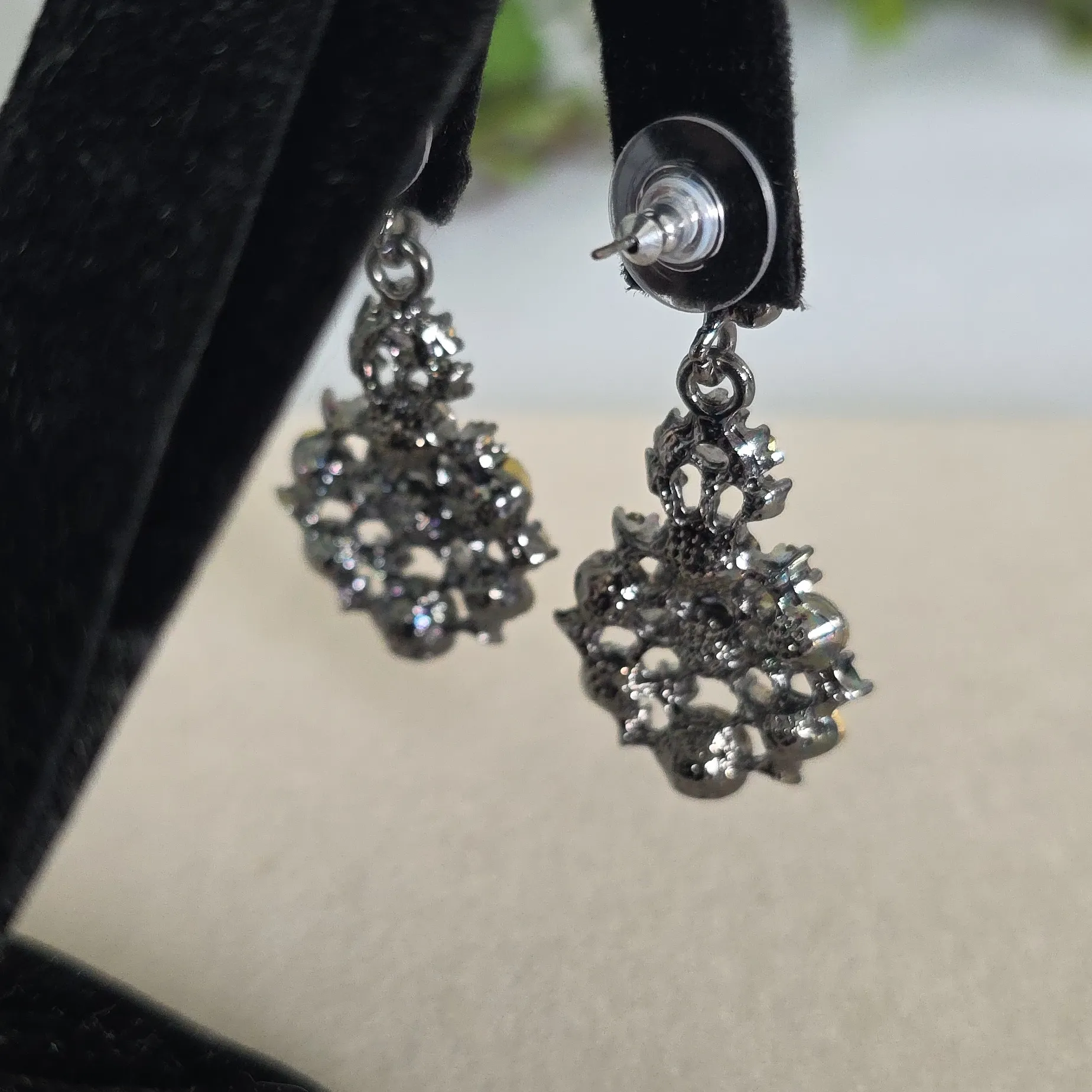Oxidized Silver Glam Rhinestone Drop Earrings - Image 4