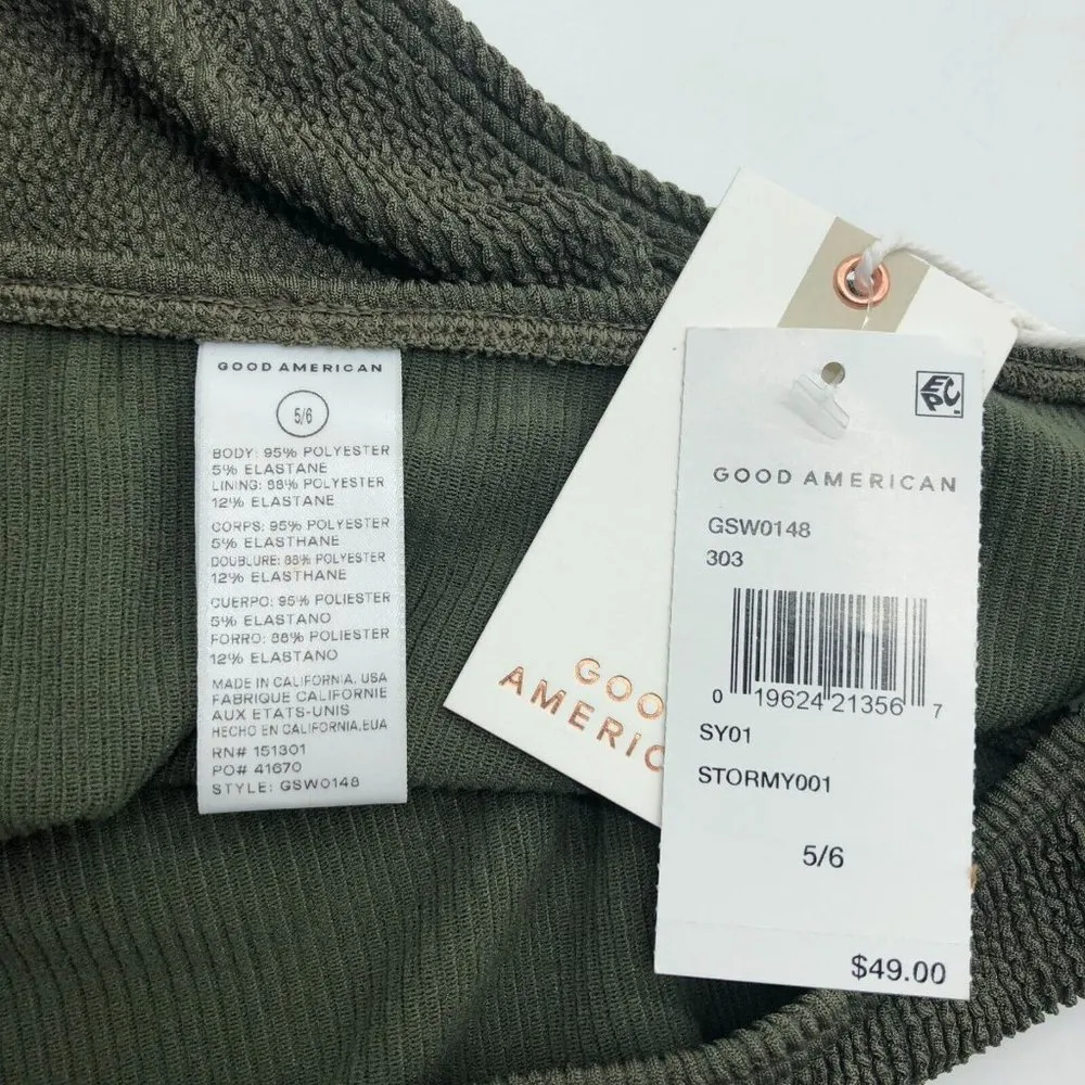 Good American Crinkle Good Basic Cheeky Bikini Bottom Green Size 5/6 US 2XL/3XL - Image 3