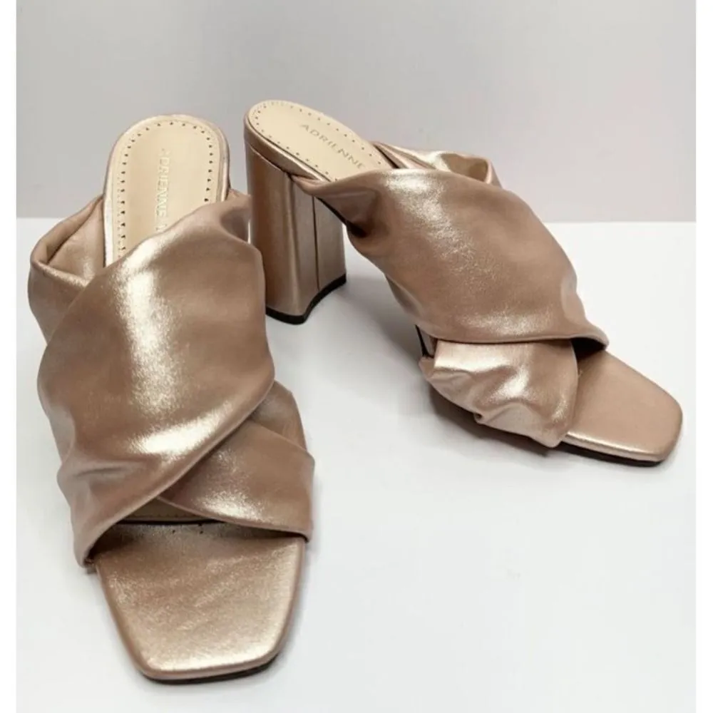 Adrienne Vittadini Gold Twist Block Heel Mules Slides Rose Gold Size 6 - Image 6