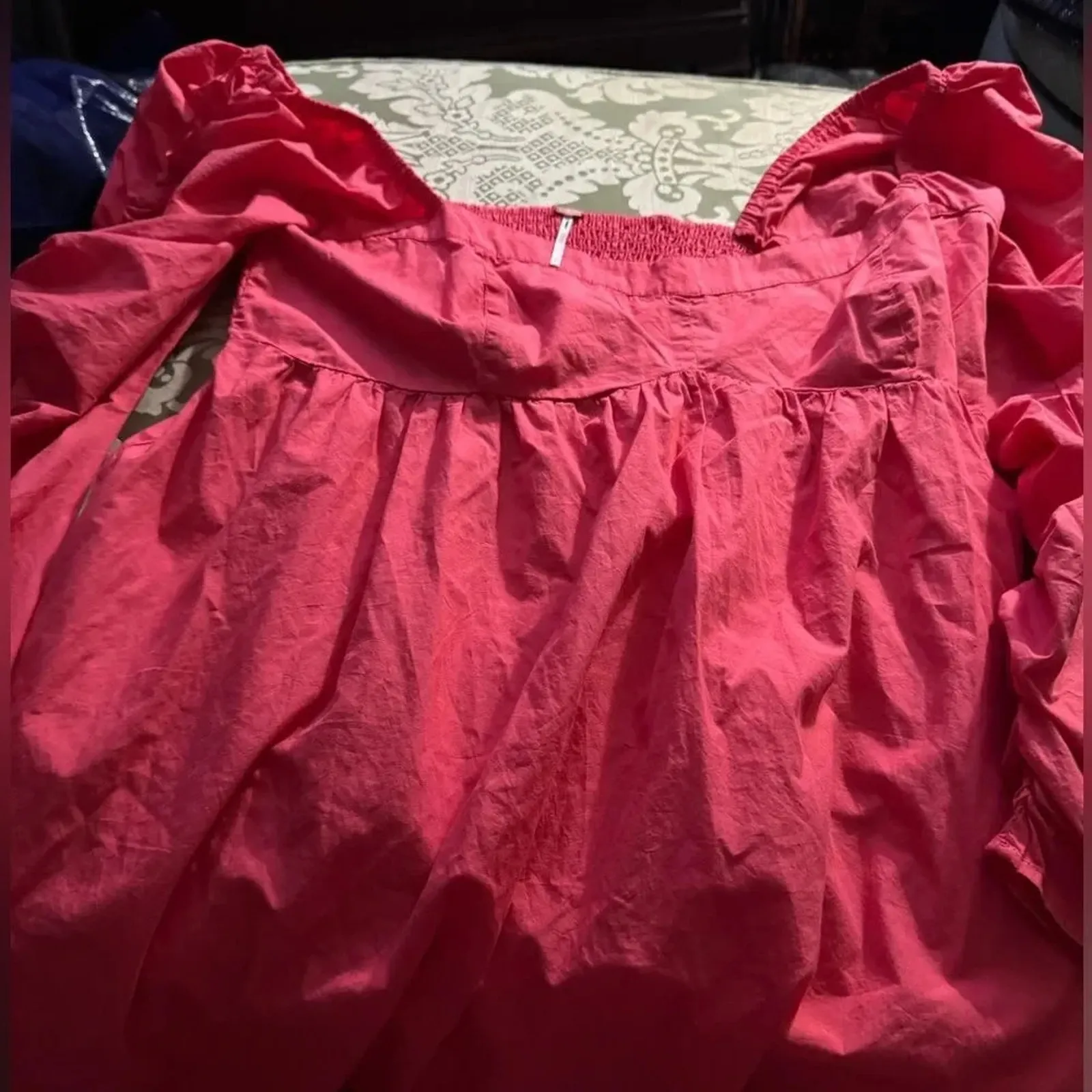 FREE PEOPLE Lindsay Babydoll Dress in Bella Rosa Red Size L New w/ Tag MSRP $138 - Image 6