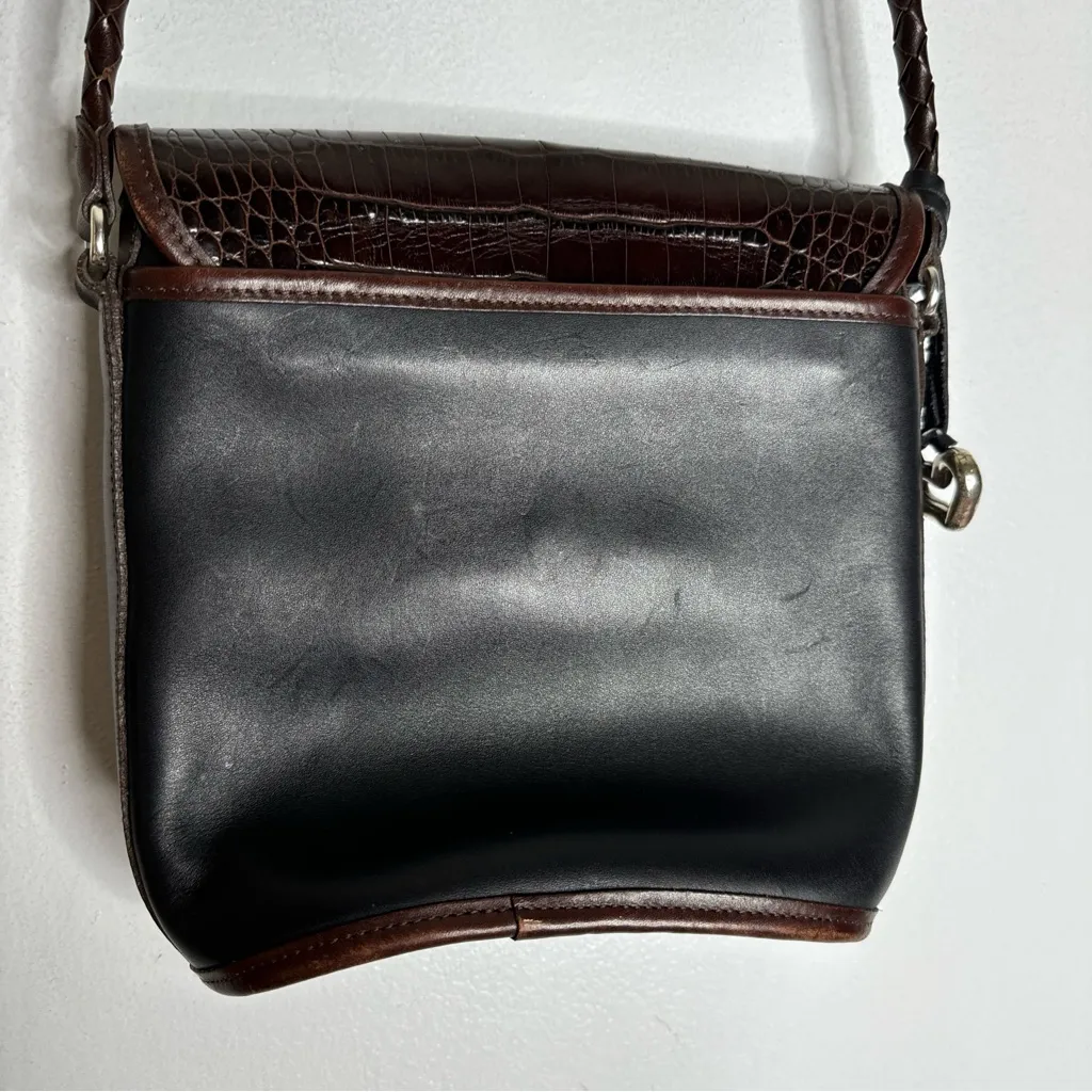 Brighton Black & Brown Leather Croc Embossed Bucket‎ Crossbody Bag CP - Image 3