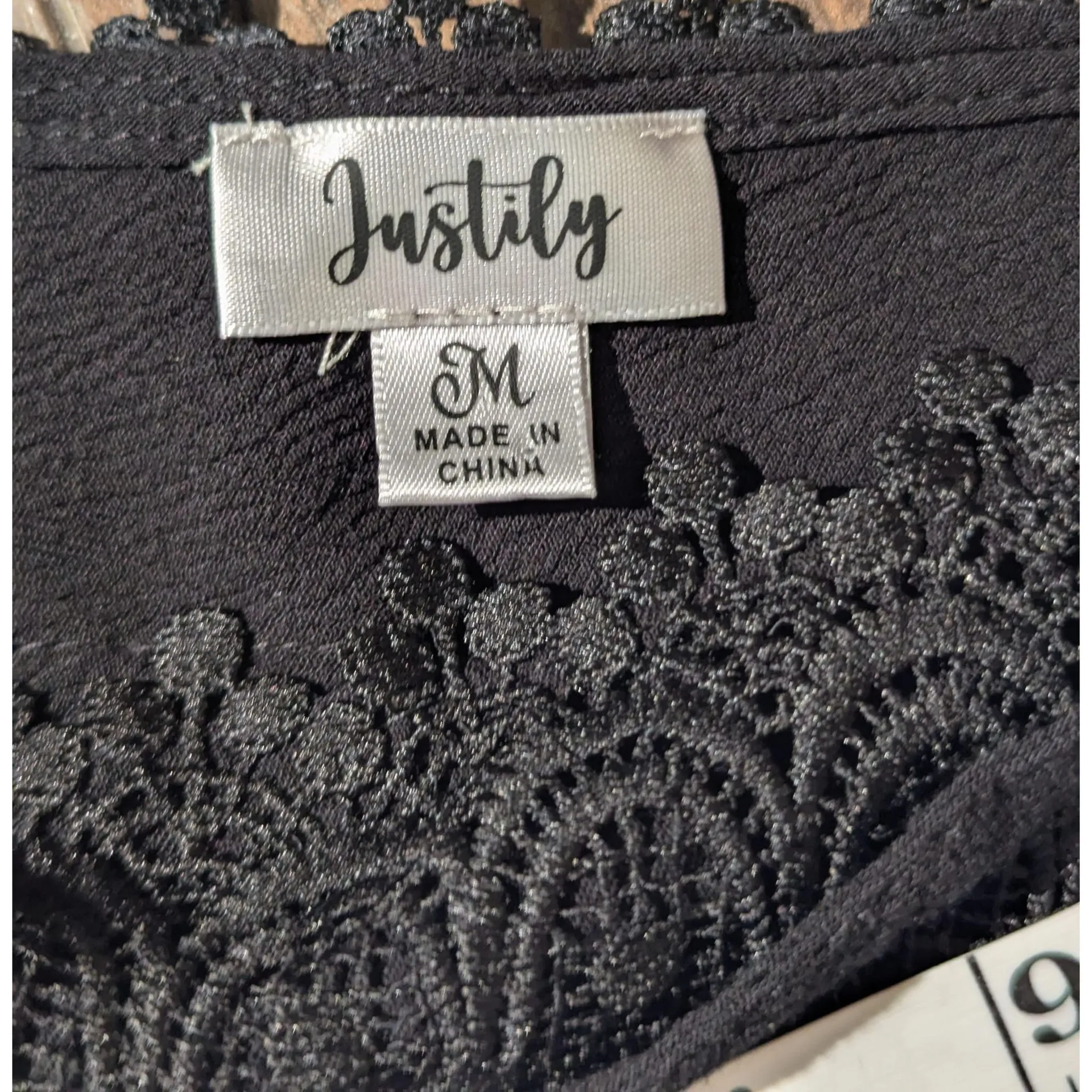 Justily M Black Crochet Lace Trim Maxi Dress Size M - Image 3