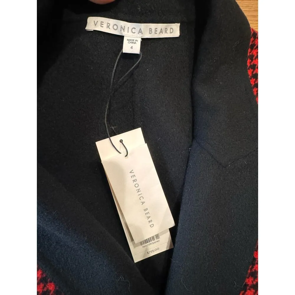 Veronica Senna Red Houndstooth Wool Double Breasted Long Coat Jacket size 4 - Image 4