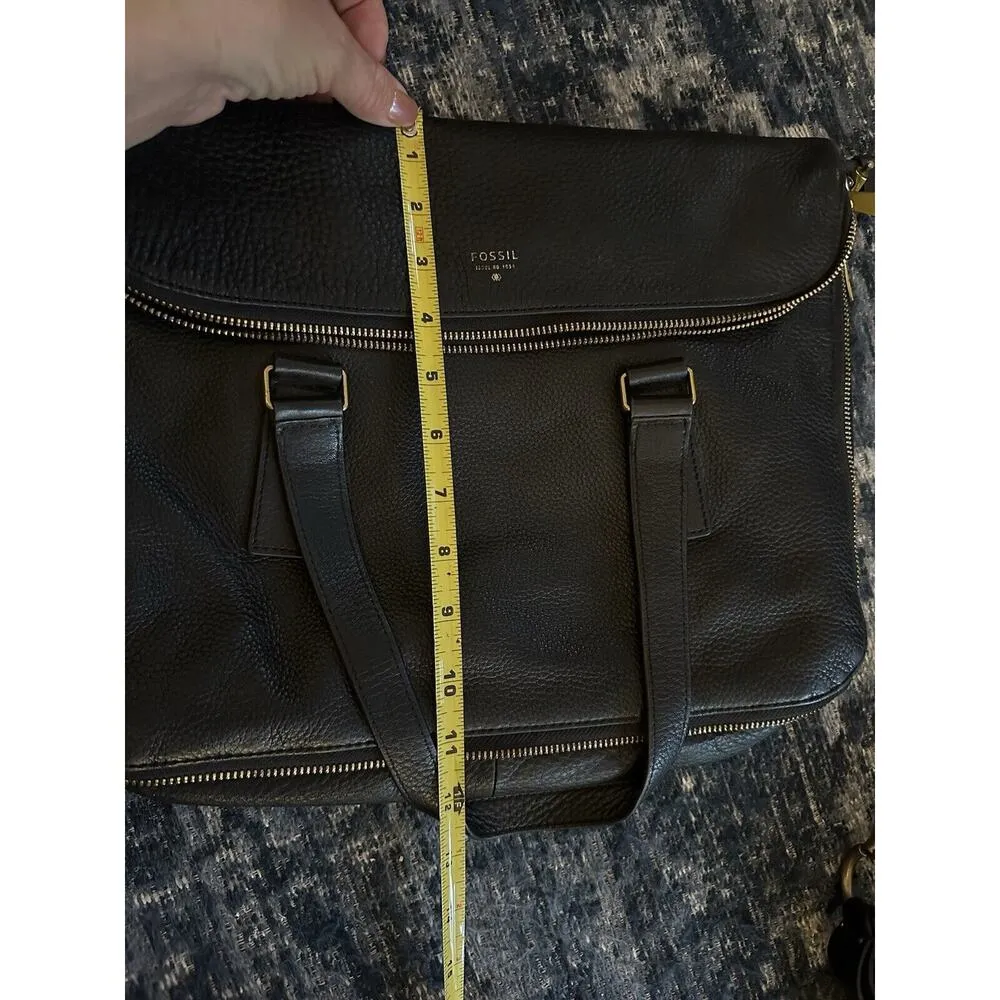 Fossil Vintage Shoulder Bag Black Leather Long Shoulder Strap Pockets Expandable - Image 13