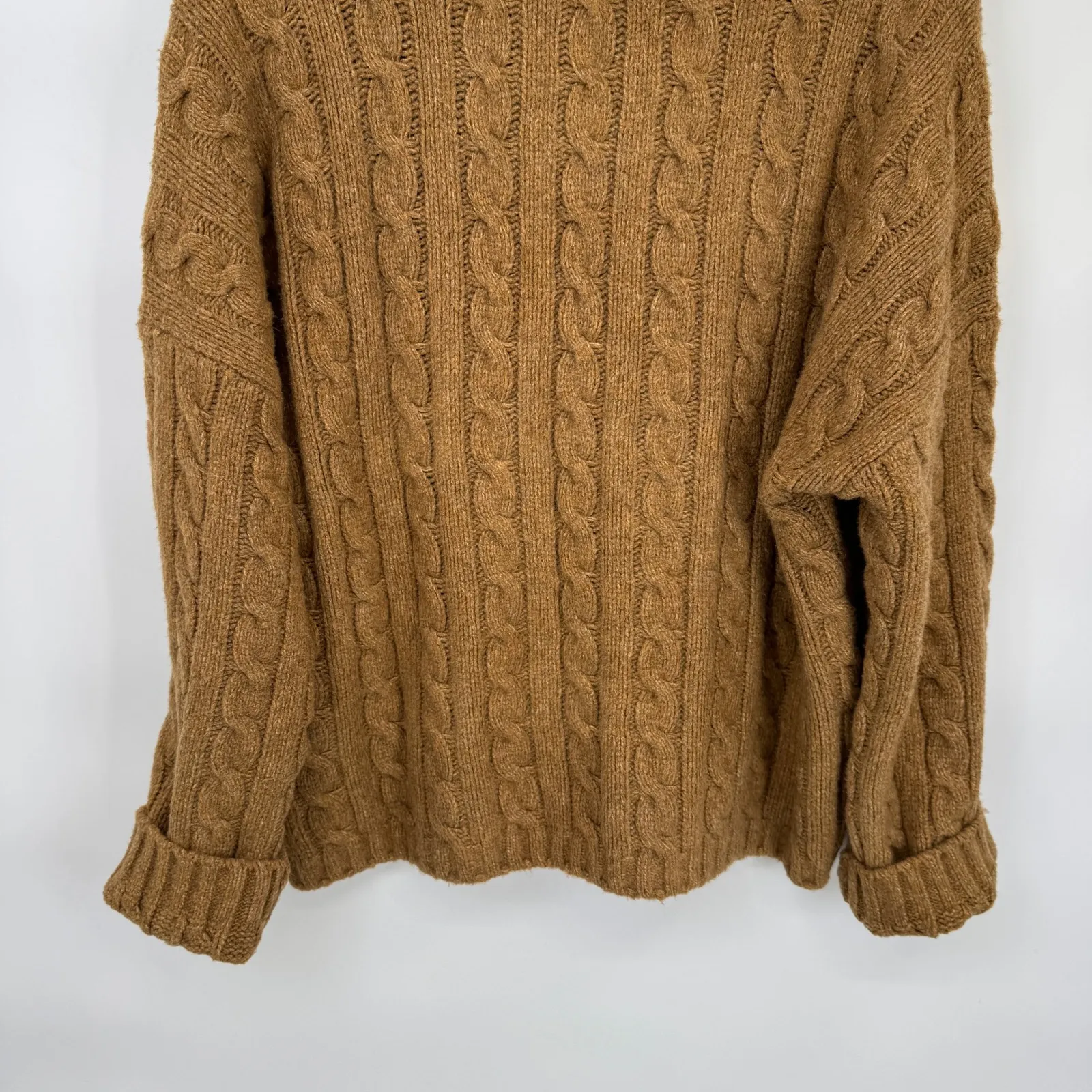 Abercrombie & Fitch Cable Knit Turtleneck Sweater Womens XL Oversized Cozy Brown - Image 3