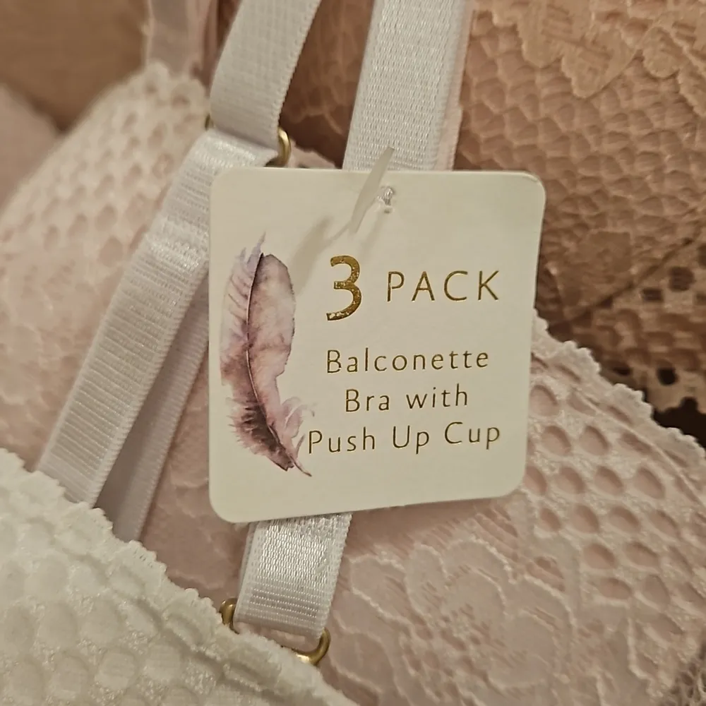 💕JESSICA SIMPSON💕 Padded Push Up Balconette Bras 3 Pk Pink White Nude 36C NWT - Image 12