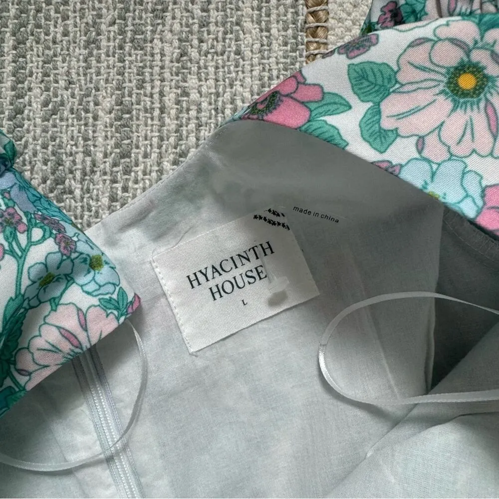 Hyacinth House Tuckernuck Blue Pink Floral Short Puff Sleeve Sallie Mini Dress L - Image 7