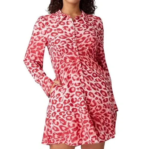 Kate Spade Pink and Red Leopard Long Sleeve Above Knee Dress - Image 13