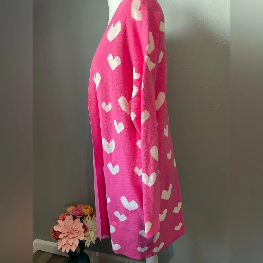Driftwood Pink Heart Cardigan – Cozy Valentine's Day Open Front Knit Sweater - Image 5