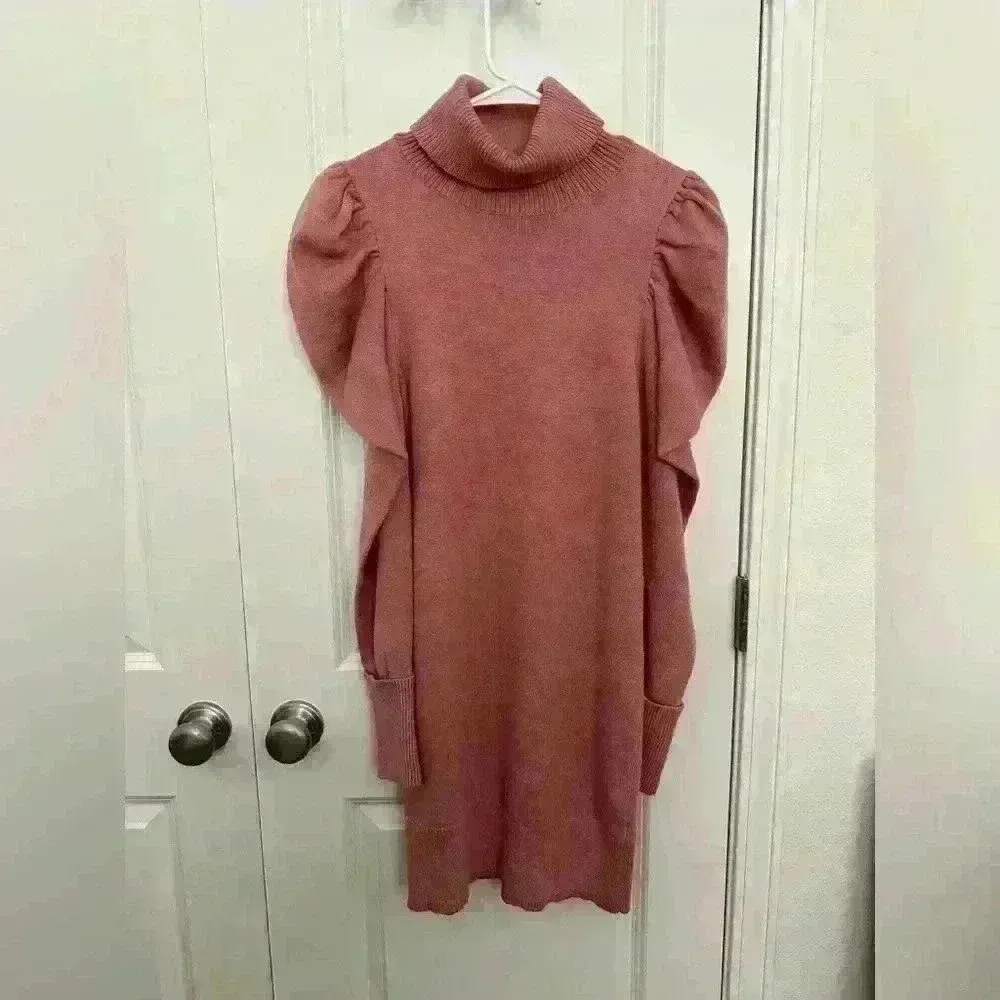 Tularosa Revolve Marsha Sweater Puff Sleeve Mini Dress Pink Size M - Image 2