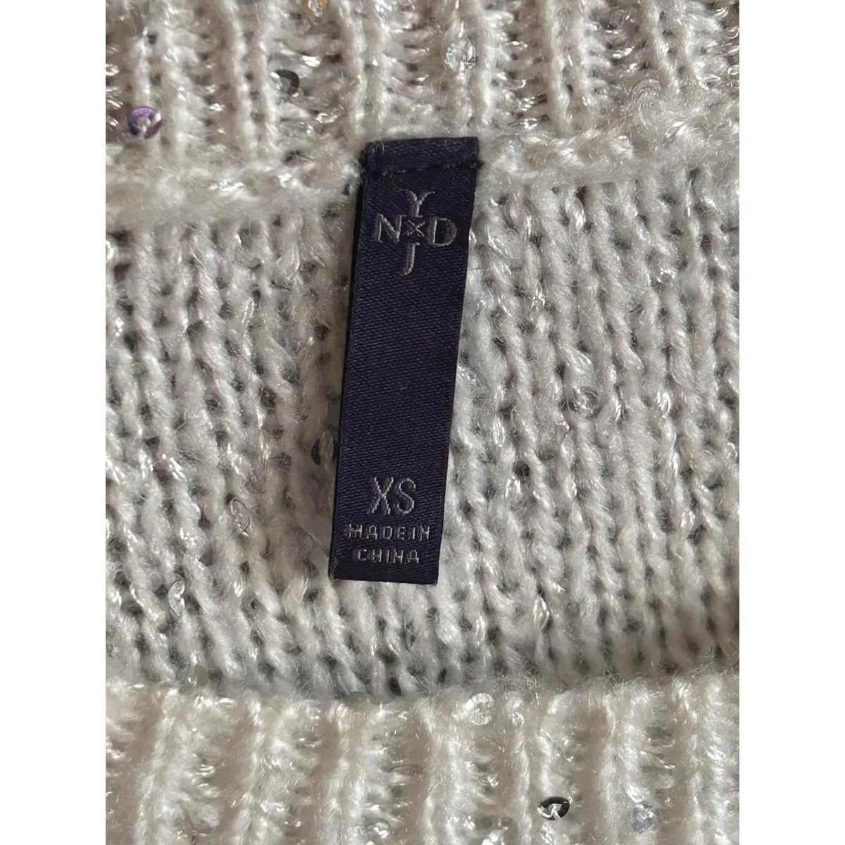 NYDJ Womens White Sequin Knit Sweater Size XS Metallic Sequin - Image 5