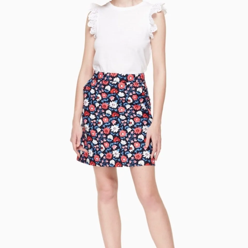 Kate Spade Shore‎ Thing Daisy Jaquard A-Line Skirt Women's 6 Navy Pink Casual - Image 3