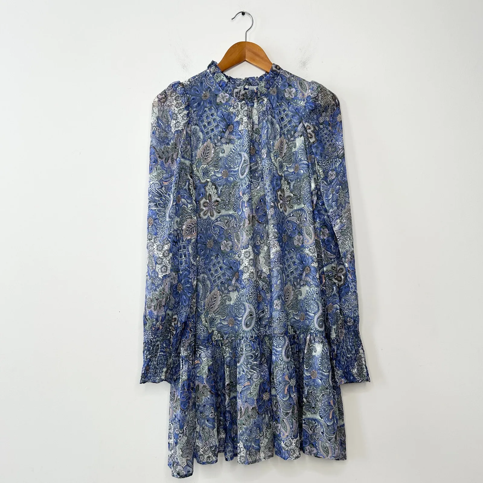 MARIE OLIVER Silk Mini Dress Size Large Paisley Ruffle Boho Chic Coastal Cowgirl - Image 4