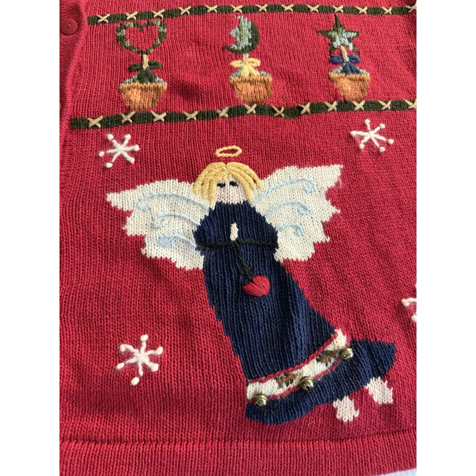 VTG Quacker Factory Christmas Angels Cardigan Sweater Holiday Novelty 2X Angora - Image 9