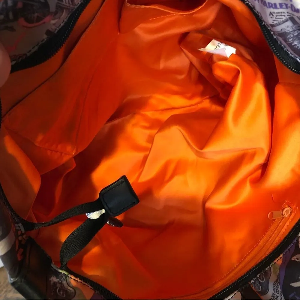 HARLEY JACOBSON Multicolor Black Leather Top Handle Satchel Motorcycle Graphics - Image 6