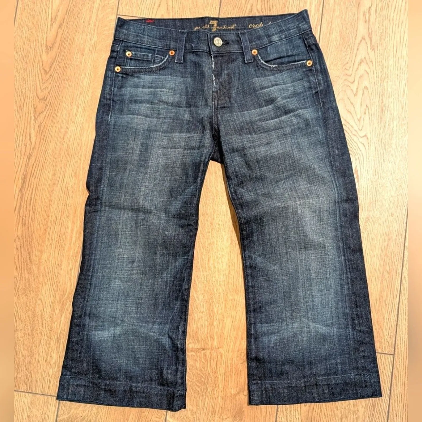 👖 7 For All Mankind 25 Jeans Crop Dojo Dark Cropped Designer Dark Faded Denim - Image 2