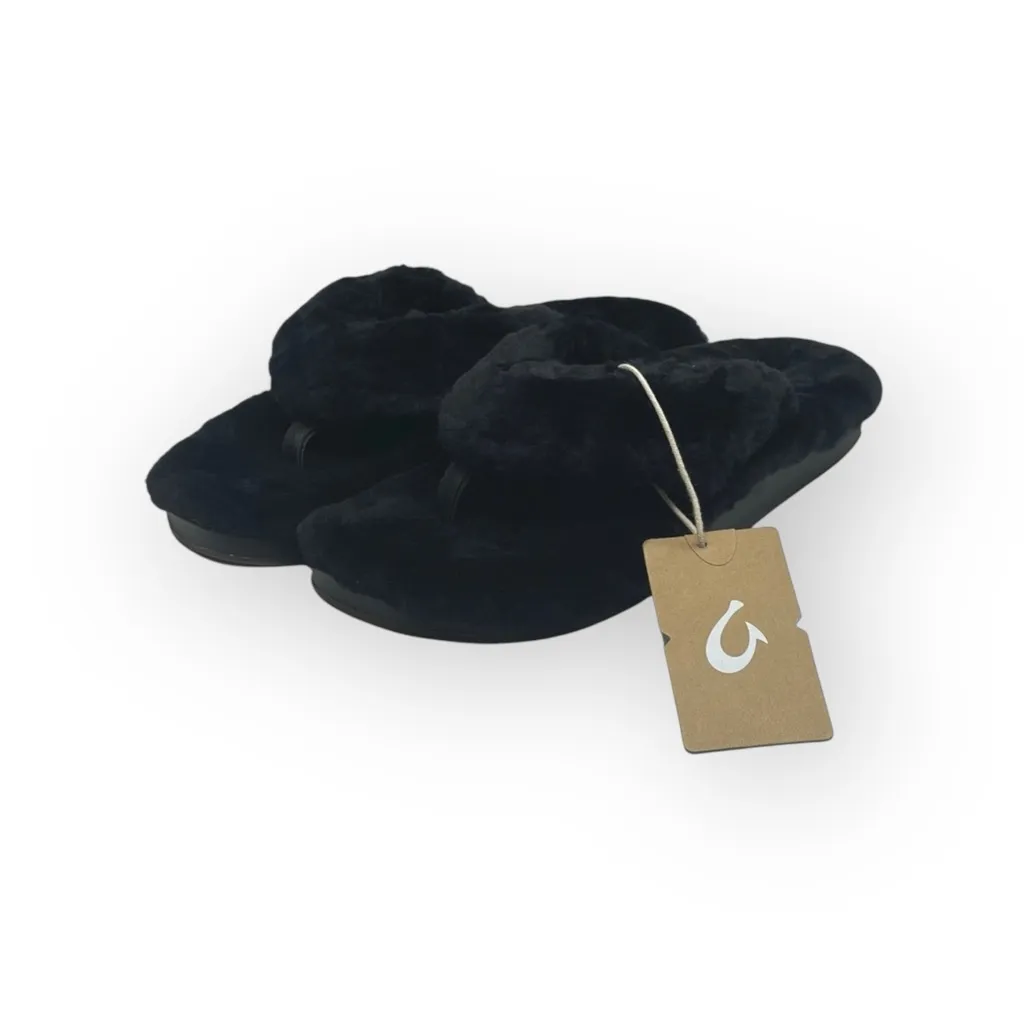 new Olukai ʊ Shearling Fur Outdoor Slipper Thong Sandals ʊ Black 9M ʊ in Box ʊ Size 9 - Image 12