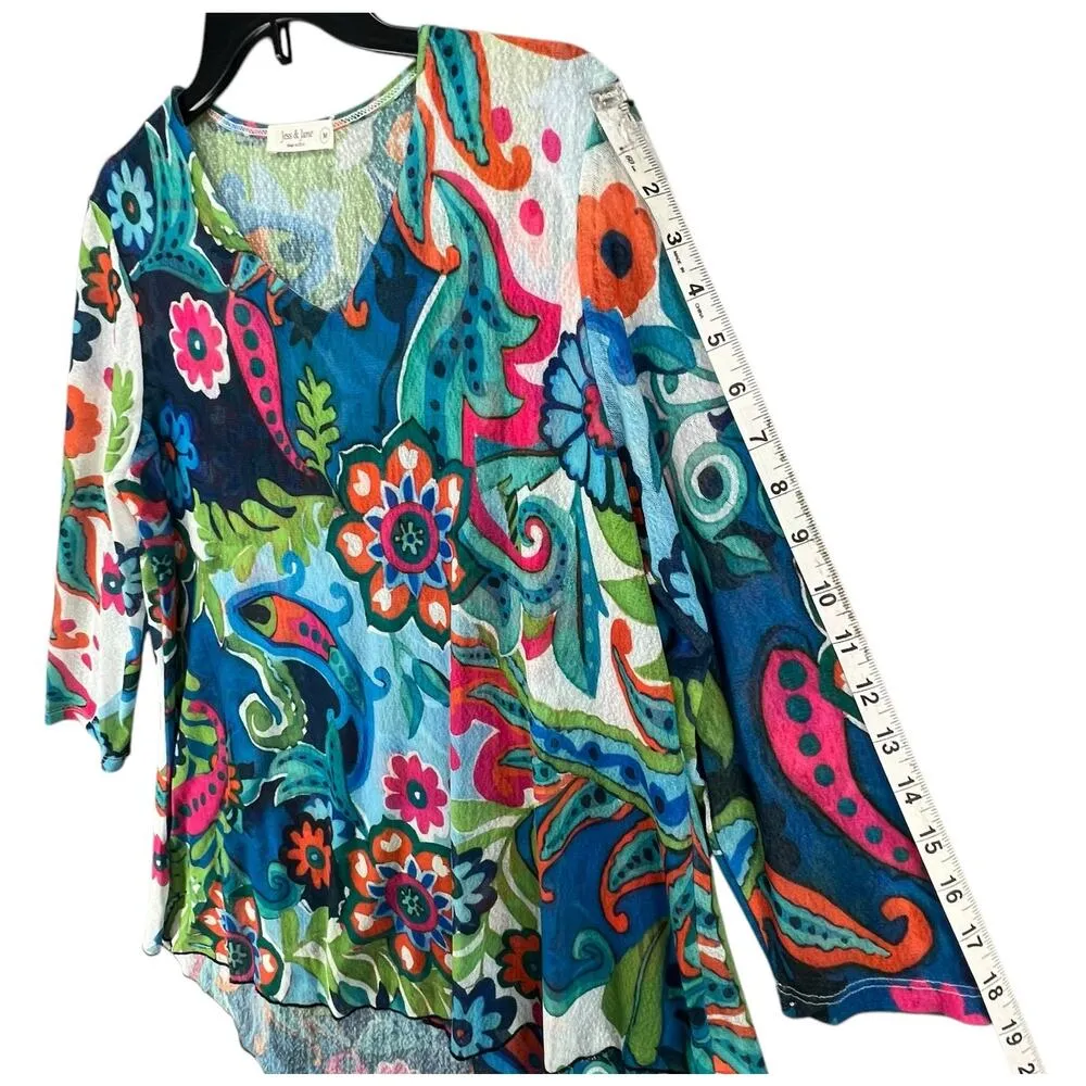 Jess Jane Marina Tunic Top Womens M Blue Floral Paisley Sheer Mesh Boho Resort Size M - Image 8