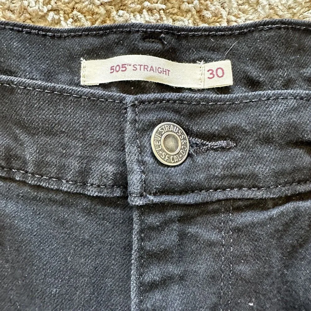 Levis 505 Denim Jeans Womens 30x30 Black Dark Wash 5 Pocket Straight Leg Cotton‎ - Image 3