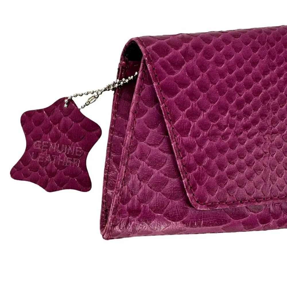 NEW Valerie Stevens Purple Mock Croc Textured Leather Clutch Bag Handbag - Image 2
