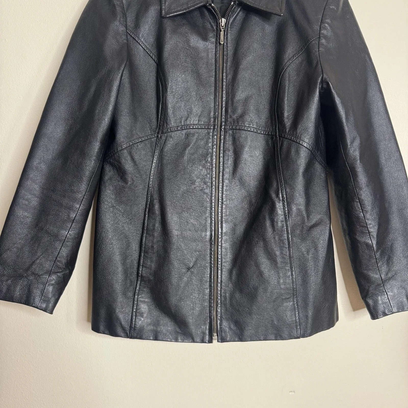Jaclyn Smith Jacket Womens Small soft Leather Petite Zip Up Classic Coat y2k - Image 4