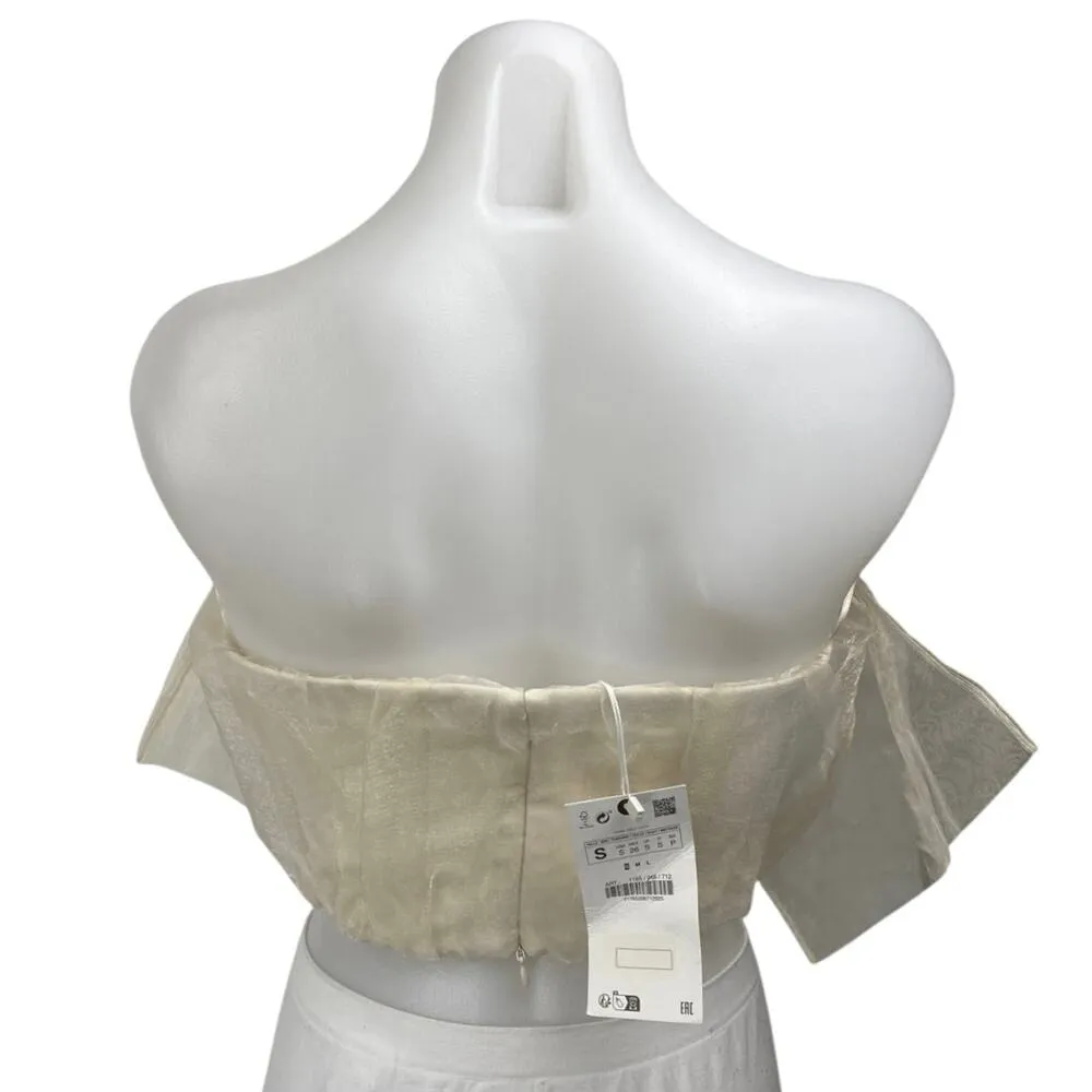 NEW Zara Cream Sheer Organza Sleeveless Strapless Bandeau Tube Crop Top Size S - Image 2