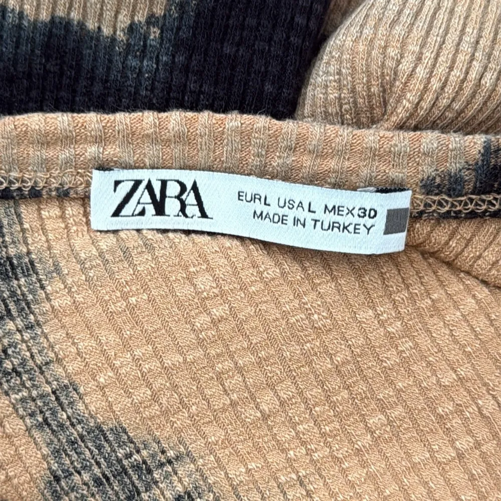 Zara Black & Tan Tie Dye Ribbed Bodycon Tank Midi Dress - Image 3