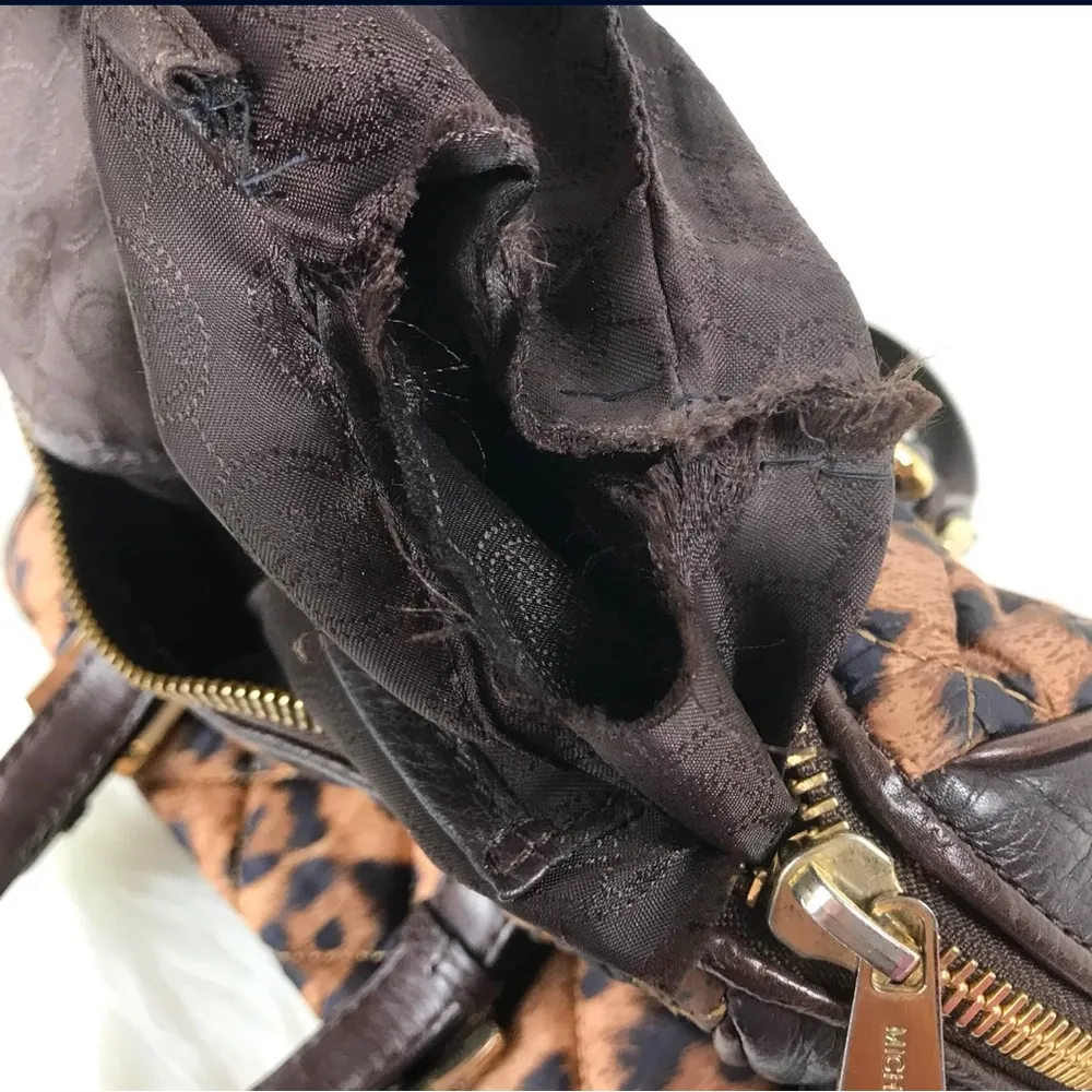 Michael Kors Small Grayson Bag Quilted Leopard
Nylon Fabric Leather Trim MK Tag - Image 9