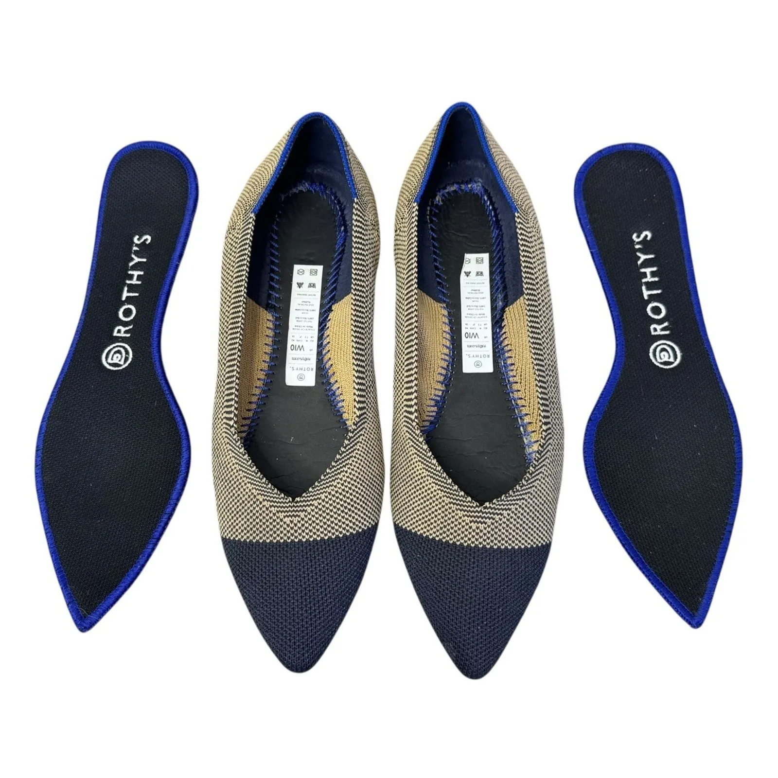 Rothy's Point Gold Herringbone Black Toe Women's Shoes Flats Loafers Retired W10 Size 10 - Image 4