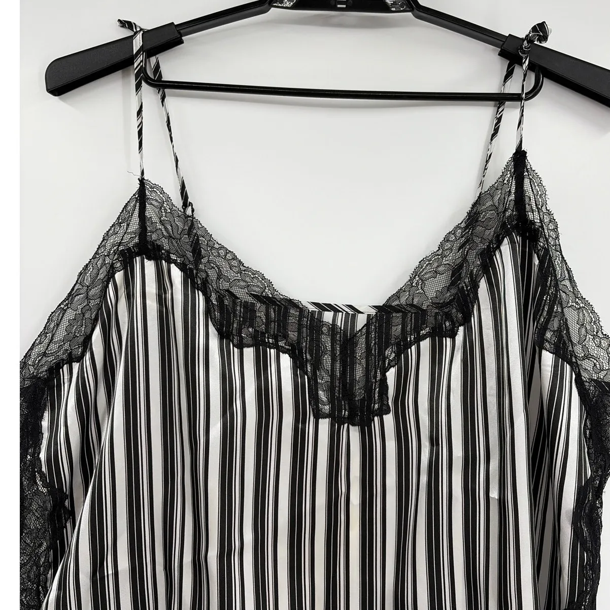 Frederick’s of Hollywood Y2K Lace Trim Cami1X Stripe Lingerie Satin Whimsigoth - Image 2