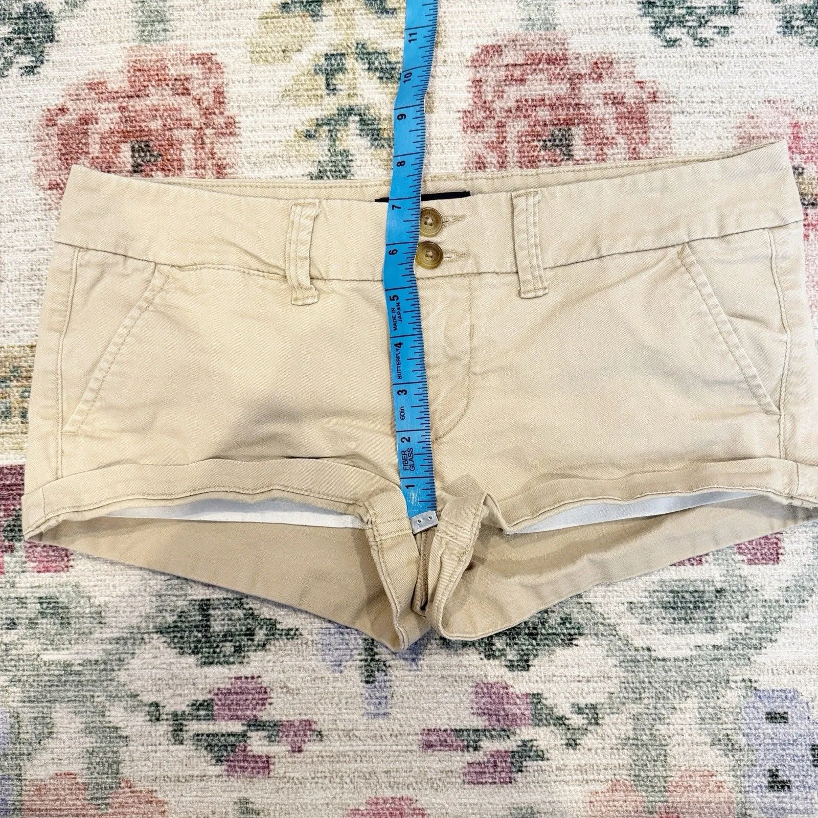 Vintage Y2K American Eagle Micro Mini Khaki Shorts Size 2 90s Low Rise Festival - Image 6