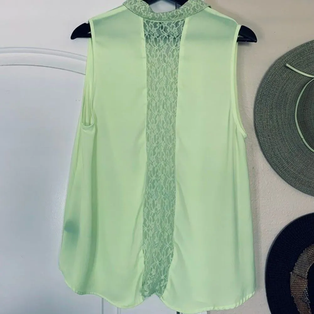 Forever 21 Y2K Neon Highlighter Yellow Sheer Sleeveless Button-Up Blouse Size L - Image 8