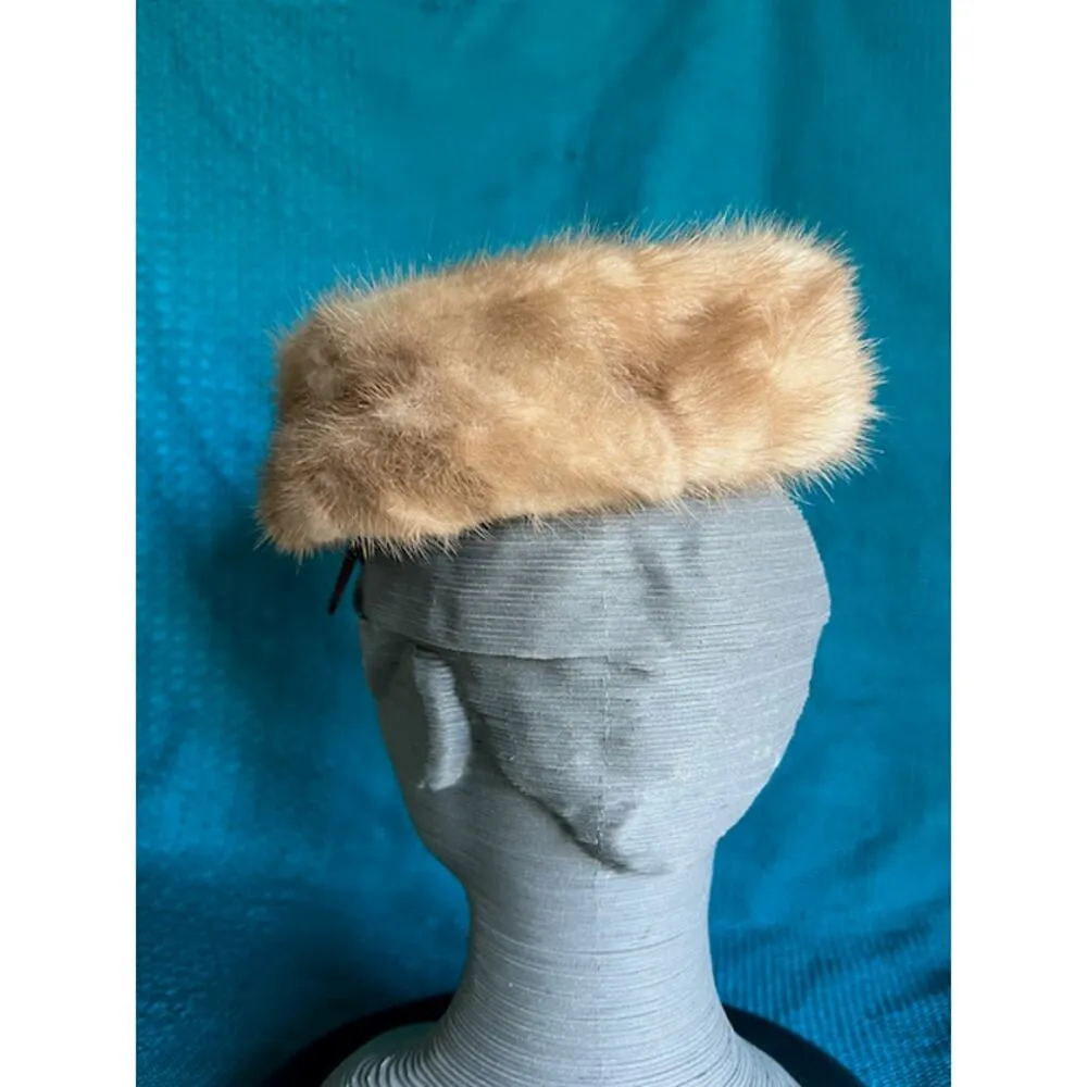 Vintage pill box hat fur with combs Brown - Image 3