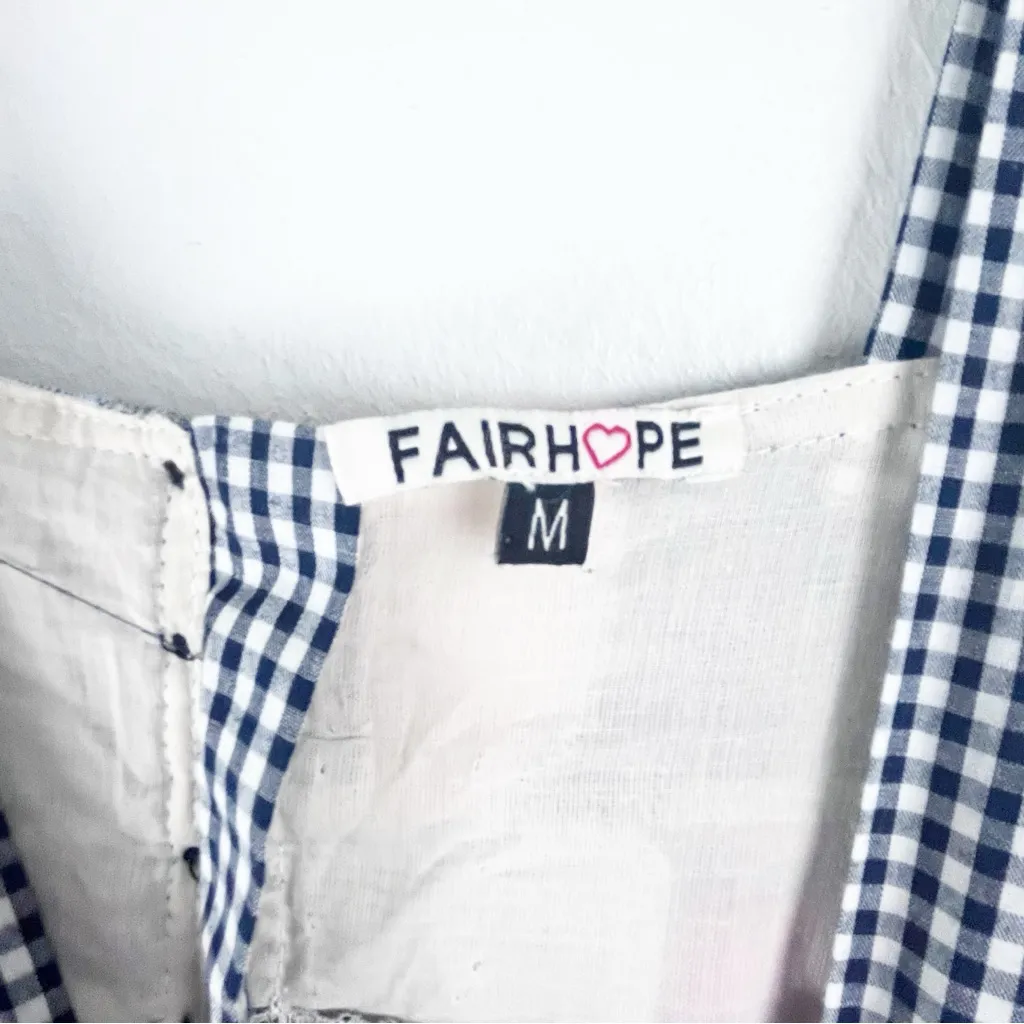 FAIRHOPE Gingham 100% Cotton Pockets Mixed Patchwork Tiered Dress Medium - Image 3