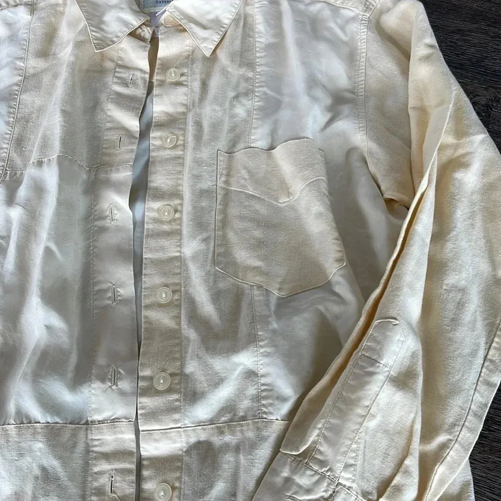 Susan Bristol Casuals Linen Patchwork Yellow Button Down - Image 4