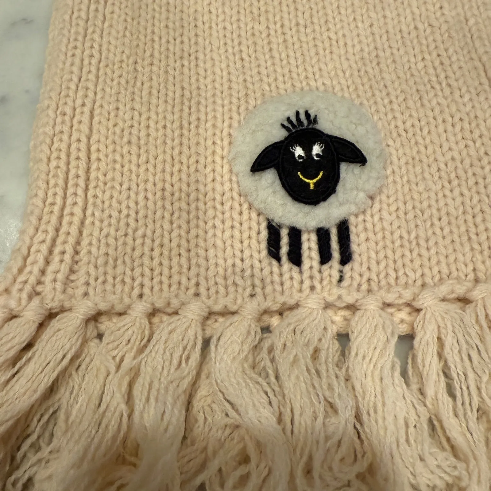 Irelandseye 100% Pure New Lambswool Scarf Pink Sheep Applique Fringe - Image 6