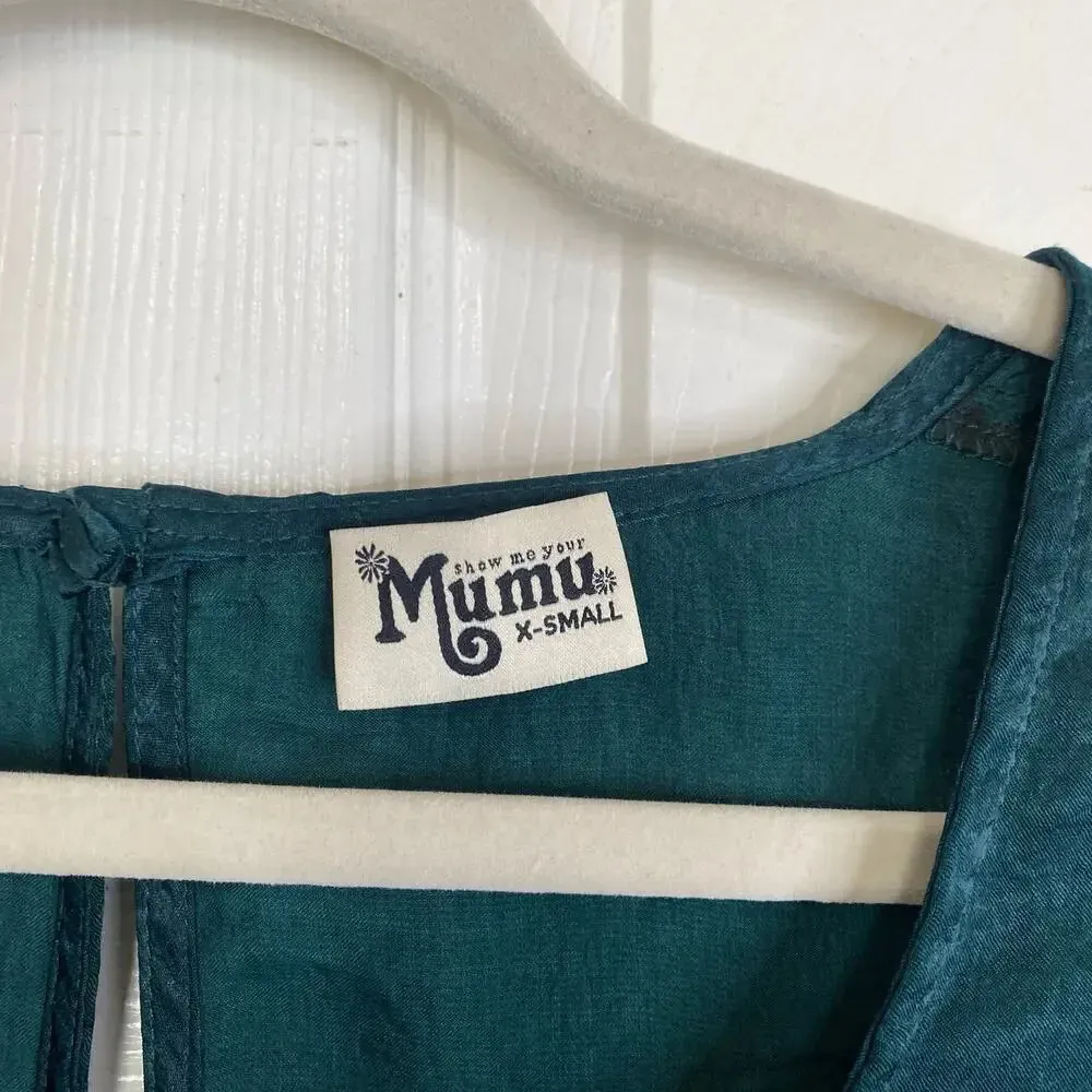 SHOW ME YOUR MUMU Cold Shoulder Boo Tunic Forest Green Teal Size XS Bell Sleeves - Image 4