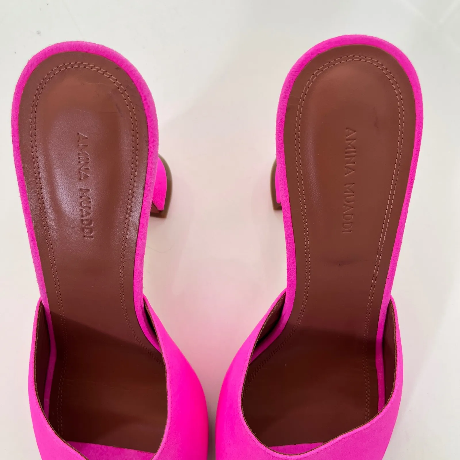 AMINA MUADDI Lupita Suede Slipper‎ Mule in Fluo Pink - Image 7
