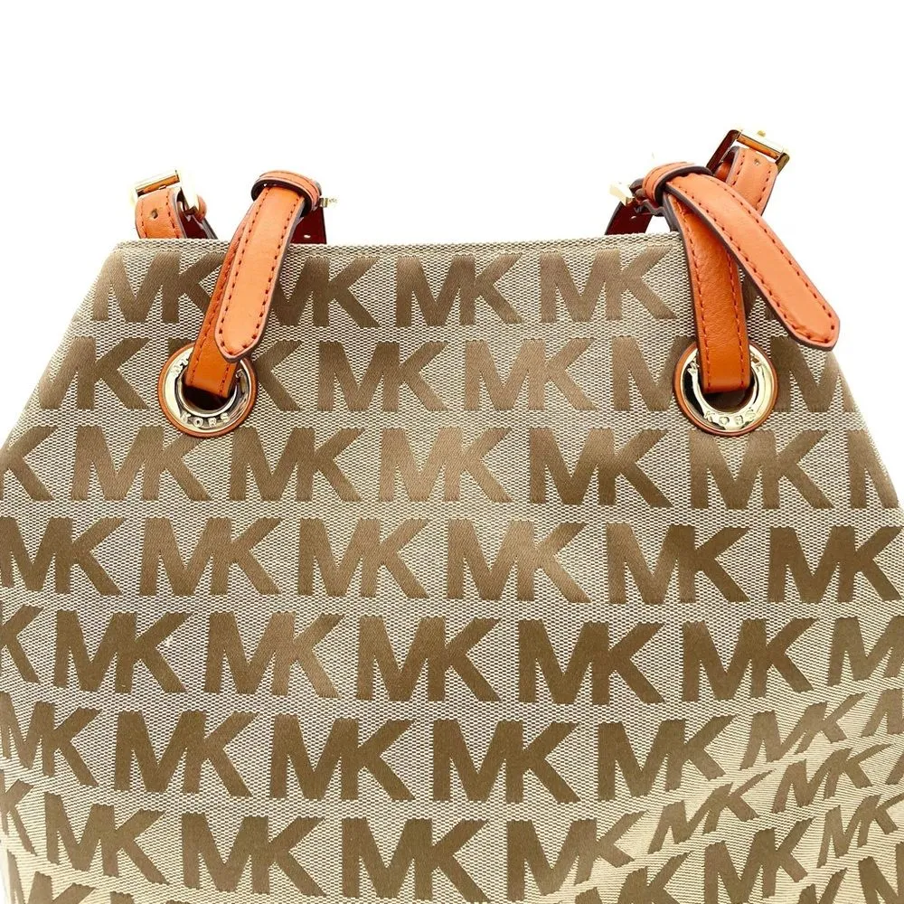 NEW MICHAEL Michael Kors Beige Tan Orange Signature Canvas & Leather Tote Large - Image 8