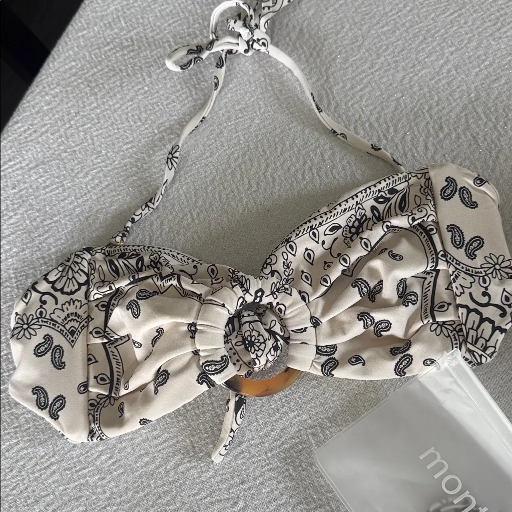 Montce Ivy Bandana Tori Ties Bandeau Bikini Top, Size Small, BRAND NEW, $152 Black - Image 10