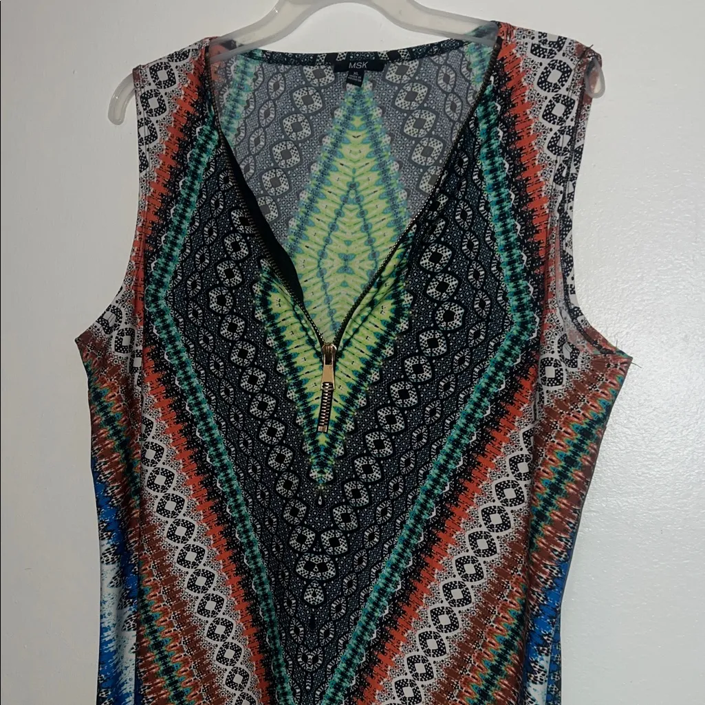 MSK XL Multicolor Sleeveless Geometric Pattern Dress Green - Image 4