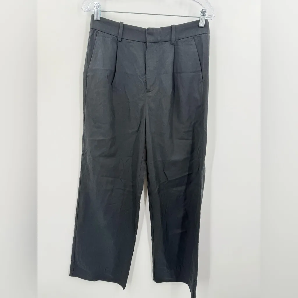 Madewell Women's Linen Blend Black Pleated Trouser Pant Slouchy Straight Size‎ 2 - Image 2