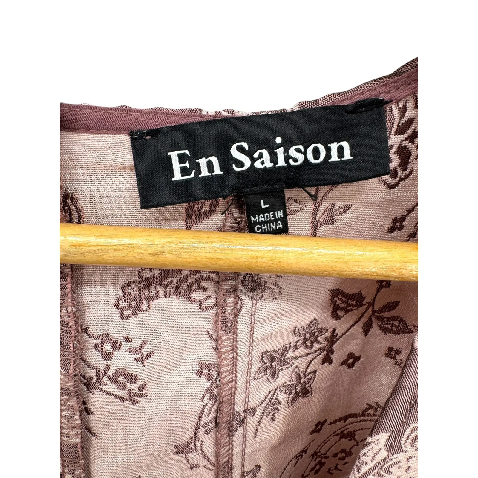 En Saison Jacquard Floral Puff Sleeve Tiered‎ Mini Dress Mauve Pink Brown L Size L - Image 3