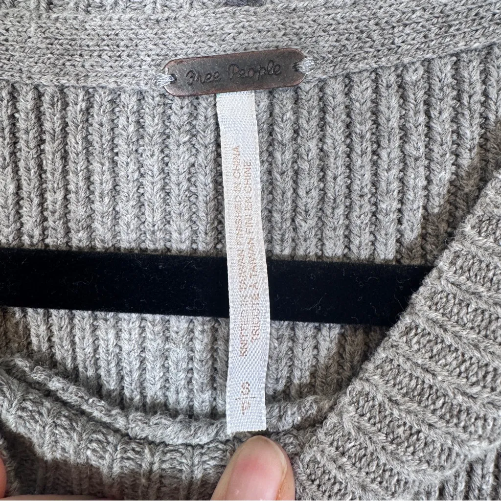 Free People Grey Chunky Knit Oversized Sweater Womens S Fall Pullover Boho - Image 8