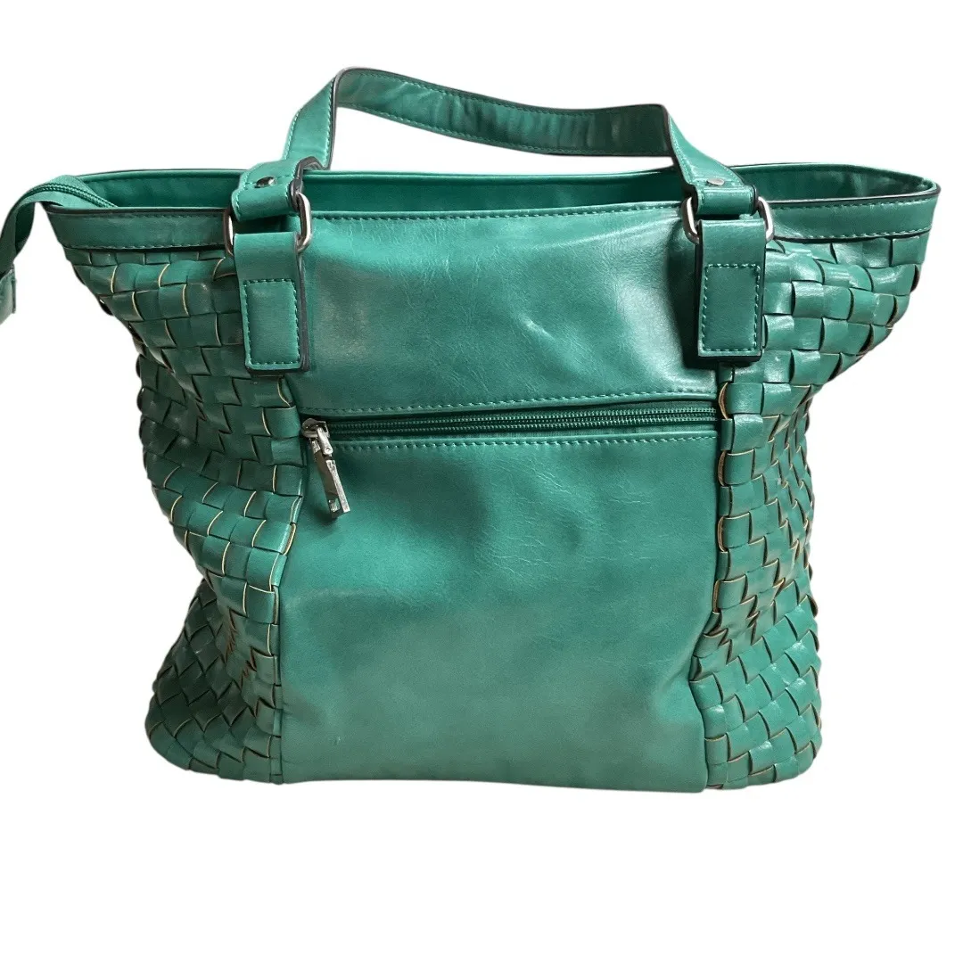 Coco + Carmen Seafoam Woven Side Studded Leather Tote/Shoulder Bag Green One Sz - Image 6